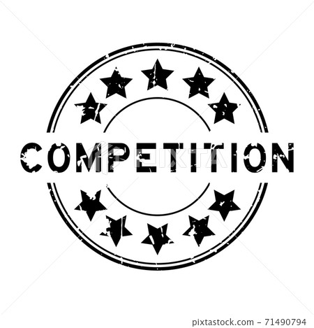 Grunge black competition word with star icon round rubber seal stamp on white background 71490794