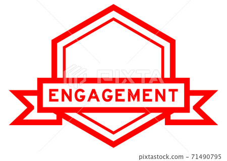 Hexagon vintage label banner in red color with word engagement on white background Hexagon vintage label banner in red color with word engagement on white background 71490795