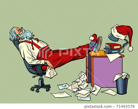 Santa Claus is tired and resting in the office for Christmas Santa Claus is tired and resting in the office for Christmas 71493576