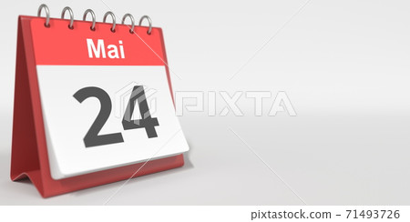 May 24 date written in French on the flip calendar page, 3d rendering May 24 date written in French on the flip calendar page, 3d rendering 71493726