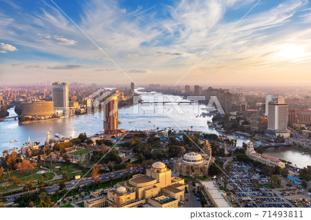 Downtown of Cairo and fabulous Skyscrappers on the Nile, aerial view, Egypt Downtown of Cairo and fabulous Skyscrappers on the Nile, aerial view, Egypt 71493811