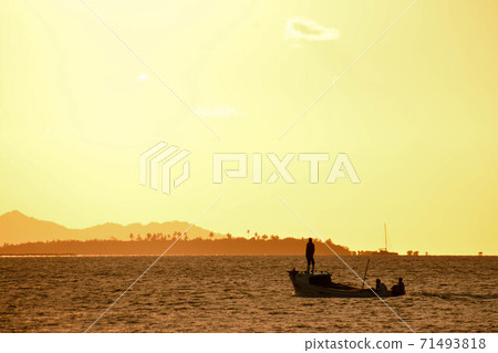 Sunset fisherman boat Sunset fisherman boat 71493818
