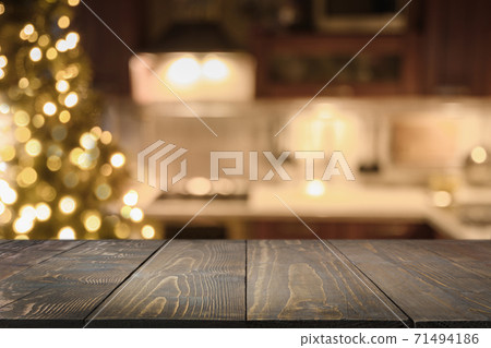 Wooden tabletop in Christmas modern kitchen 71494186