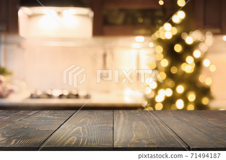 Wooden tabletop in Christmas modern kitchen 71494187