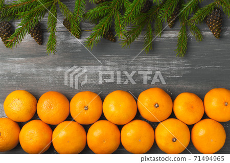Mandarins for with fir branches Merry Christmas and Happy New Year horizontal layout Mandarins for with fir branches Merry Christmas and Happy New Year horizontal layout 71494965