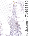 櫻花盛開和電力傳輸塔[彩色鉛筆] 71495530