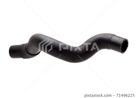 a car spare part the radiator pipe rubber black isolated object on white background. a car spare part the radiator pipe rubber black isolated object on white background. 71496225