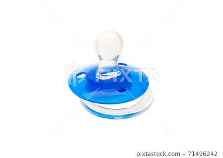a blue pacifier babies made of soft latex, plastic soother isolated on white background. a blue pacifier babies made of soft latex, plastic soother isolated on white background. 71496242