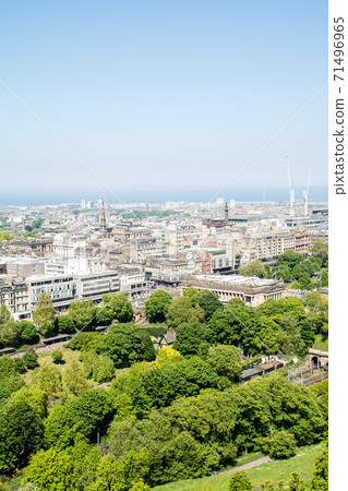 The cityscape of Edinburgh overlooking Edinburgh Castle and the sea in the distance The cityscape of Edinburgh overlooking Edinburgh Castle and the sea in the distance 71496965