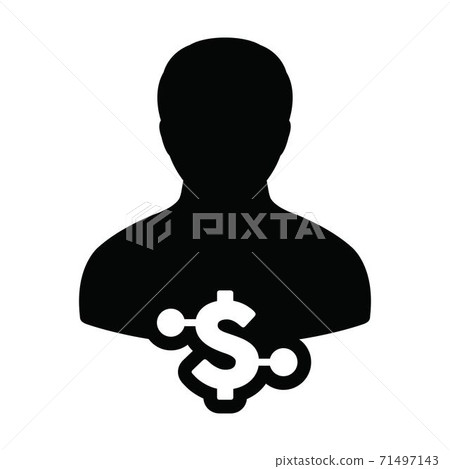 Cash icon vector digital dollar currency with male user person profile avatar for digital wallet in a glyph pictogram illustration 71497143