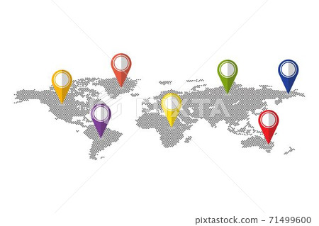 Dots world map with pins vector illustration isolated. Dots that indicate location on map 71499600