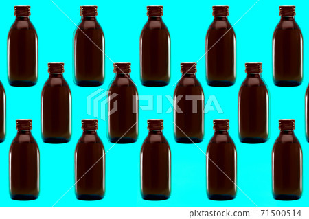 pattern cough syrup medical brown glass bottle isolated on turquoise background. pattern cough syrup medical brown glass bottle isolated on turquoise background. 71500514