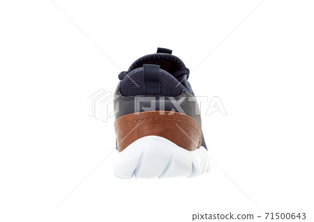 sports shoes for walking with a comfortable white sole and textile design for comfortable sports, object of back footwear isolated on a white background rear view, nobody. 71500643