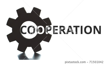 COOPERATION black and white text pops up from the cogwheel 71501042