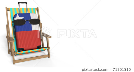 Suitcase with flag of Chile on a beach chair, tourism concept, 3d rendering 71501510