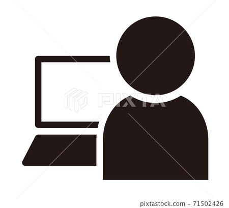 Simple icon / black and white of a person using a laptop 71502426