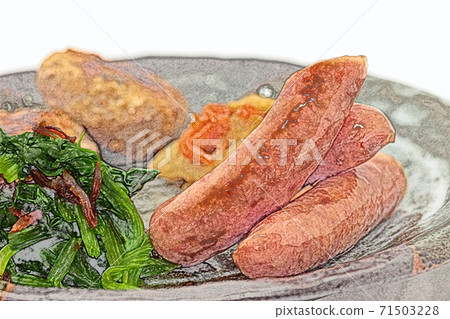 Homely and rustic homemade "one plate dish" colored pencil drawing style Homely and rustic homemade "one plate dish" colored pencil drawing style 71503228