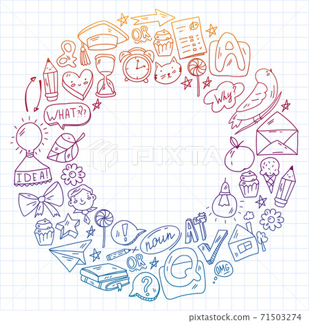 Back to school. Vector illustration with icons about education. English learning. Online internet courses. Back to school. Vector illustration with icons about education. English learning. Online internet courses. 71503274