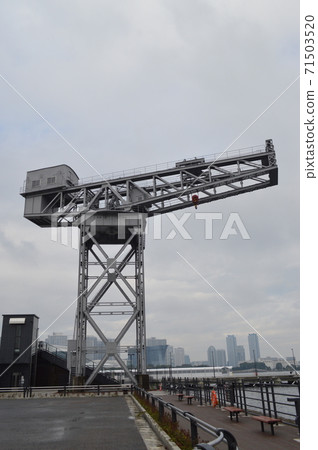 橫濱新港碼頭的鎚頭起重機 橫濱新港碼頭的鎚頭起重機 71503520