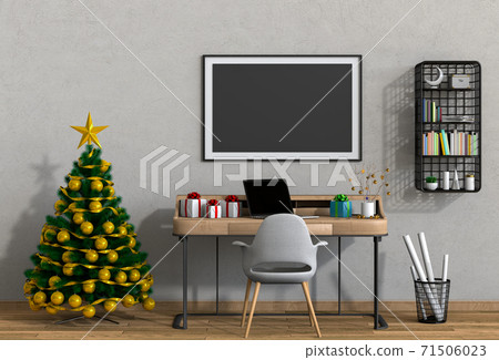 mock up poster frame Christmas interior workspace room. 3d render mock up poster frame Christmas interior workspace room. 3d render 71506023
