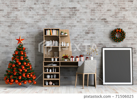 mock up poster frame Christmas interior workspace room. 3d render mock up poster frame Christmas interior workspace room. 3d render 71506025