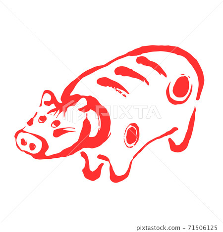 New Year / New Year's card illustration material_Ox line art / red 71506125