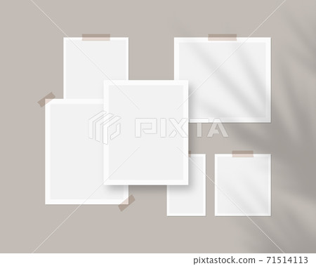 Mood board mockup template. Empty sheets of white paper on the wall with shadow overlay. Mockup vector isolated. Template design. Realistic vector illustration. 71514113