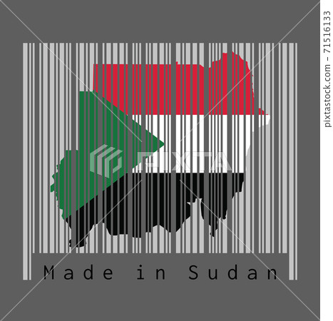 Barcode set the shape to Sudanese map outline and the color of Sudan flag on grey barcode Barcode set the shape to Sudanese map outline and the color of Sudan flag on grey barcode 71516133