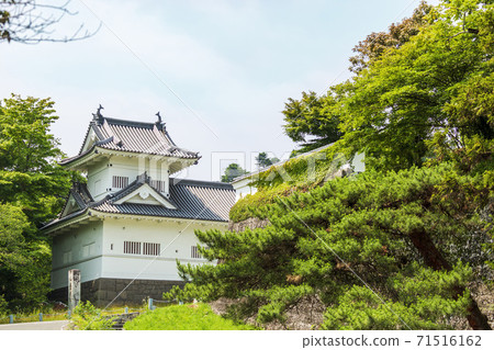 宮城縣仙台市藍天和仙台城堡大手門角塔 照片素材 圖片 圖庫