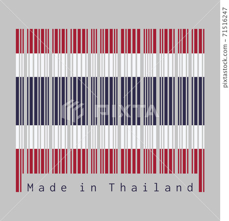 Barcode set the color of Thai flag, blue red and white color in grey background with text 71516247