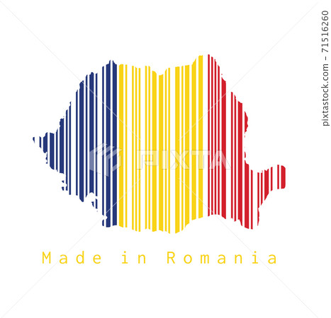 Barcode set the shape to Romania map outline and the color of Romania flag on grey background. Barcode set the shape to Romania map outline and the color of Romania flag on grey background. 71516260