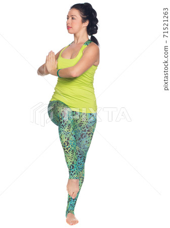 Cheerful young exercising woman, isolated over white background 71521263