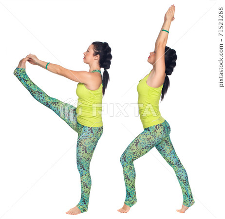 Cheerful young exercising woman, isolated over white background 71521268