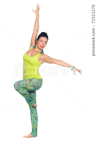 Cheerful young exercising woman, isolated over white background 71521278