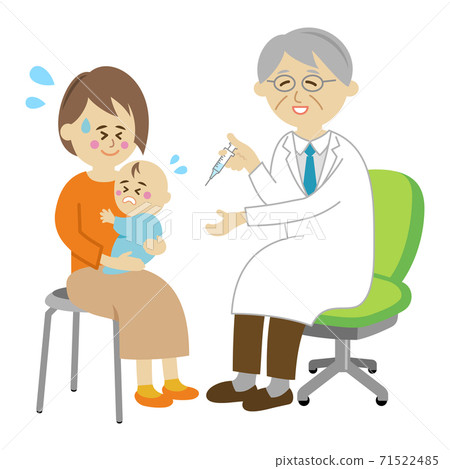 Illustration image of a doctor and a baby giving an injection 71522485