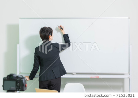 Young female teacher giving online lessons 71523021