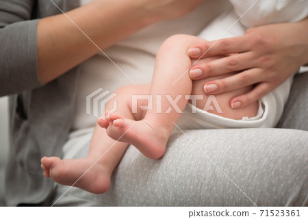 Baby feet in mother hands. Mom and her Child. Happy Family concept. Beautiful conceptual image of Maternity. Baby feet in mother hands. Mom and her Child. Happy Family concept. Beautiful conceptual image of Maternity. 71523361