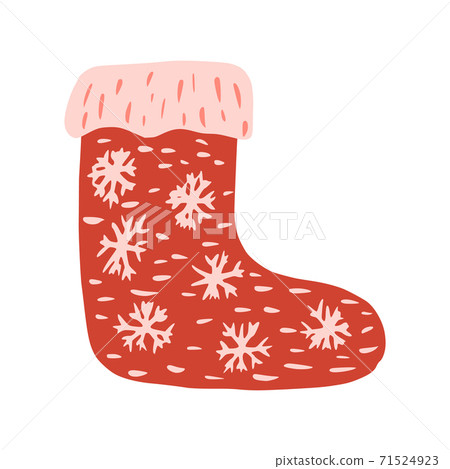 Retro christmas sock isolated on white background. Wear from wool sketch hand drawn in style doodle. Retro christmas sock isolated on white background. Wear from wool sketch hand drawn in style doodle. 71524923