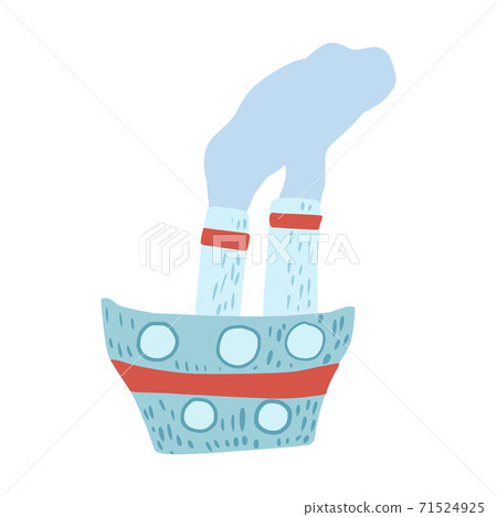 Light blue steamboat cute isolated on white background. Cartoonish ship with steam and red strips in doodle. 71524925