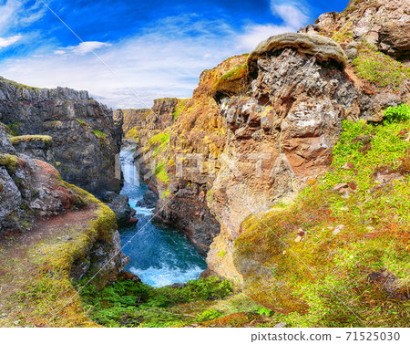 Marvelous view of  Kolugljufur canyon and Kolufossar falls. 71525030