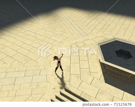 Ballet dancer. Picture with a ballet dancer on a temple courtyard, perspective 01. 3d illustration, 3d rendering, 3d art. Ballet dancer. Picture with a ballet dancer on a temple courtyard, perspective 01. 3d illustration, 3d rendering, 3d art. 71525676