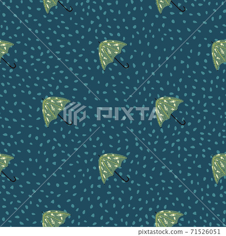Autumn seamless patern with green folk umbrella silhouettes. Navy blue dotted background. Autumn seamless patern with green folk umbrella silhouettes. Navy blue dotted background. 71526051