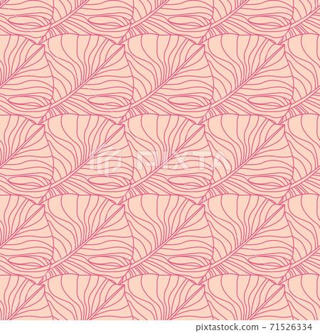 Outline monstera leaves silhouettes seamless stylized pattern. Pink palette tropical plant artwork. Simple botanic print. 71526334