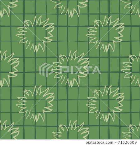 Geometric seamless creative pattern with star contoured silhouettes. Green pastel chequered background. 71526509