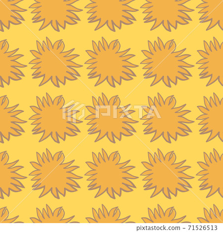 Hand drawn seamless summer pattern with sun elements. Star shapes in orange color on yellow background. Hand drawn seamless summer pattern with sun elements. Star shapes in orange color on yellow background. 71526513