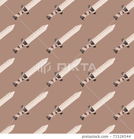 Simple seamless nordic pattern with sword stylized shapes. Vintage old elements on beige background. Knife backdrop. Simple seamless nordic pattern with sword stylized shapes. Vintage old elements on beige background. Knife backdrop. 71526544