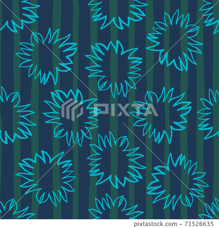 Random blue geometric star ornament seamless pattern. Outline contoured shapes on striped dark background. Random blue geometric star ornament seamless pattern. Outline contoured shapes on striped dark background. 71526635