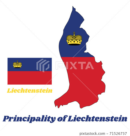 Map outline country shaped and flag of Liechtenstein, with name text Principality of Liechtenstein. 71526737