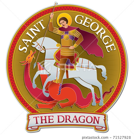 Saint George riding a horse and fighting a Dragon 71527928