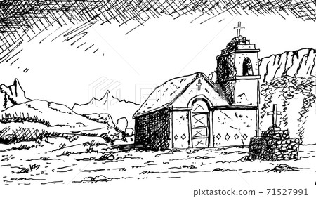 Small church with a steeple in the arid Atacama 71527991